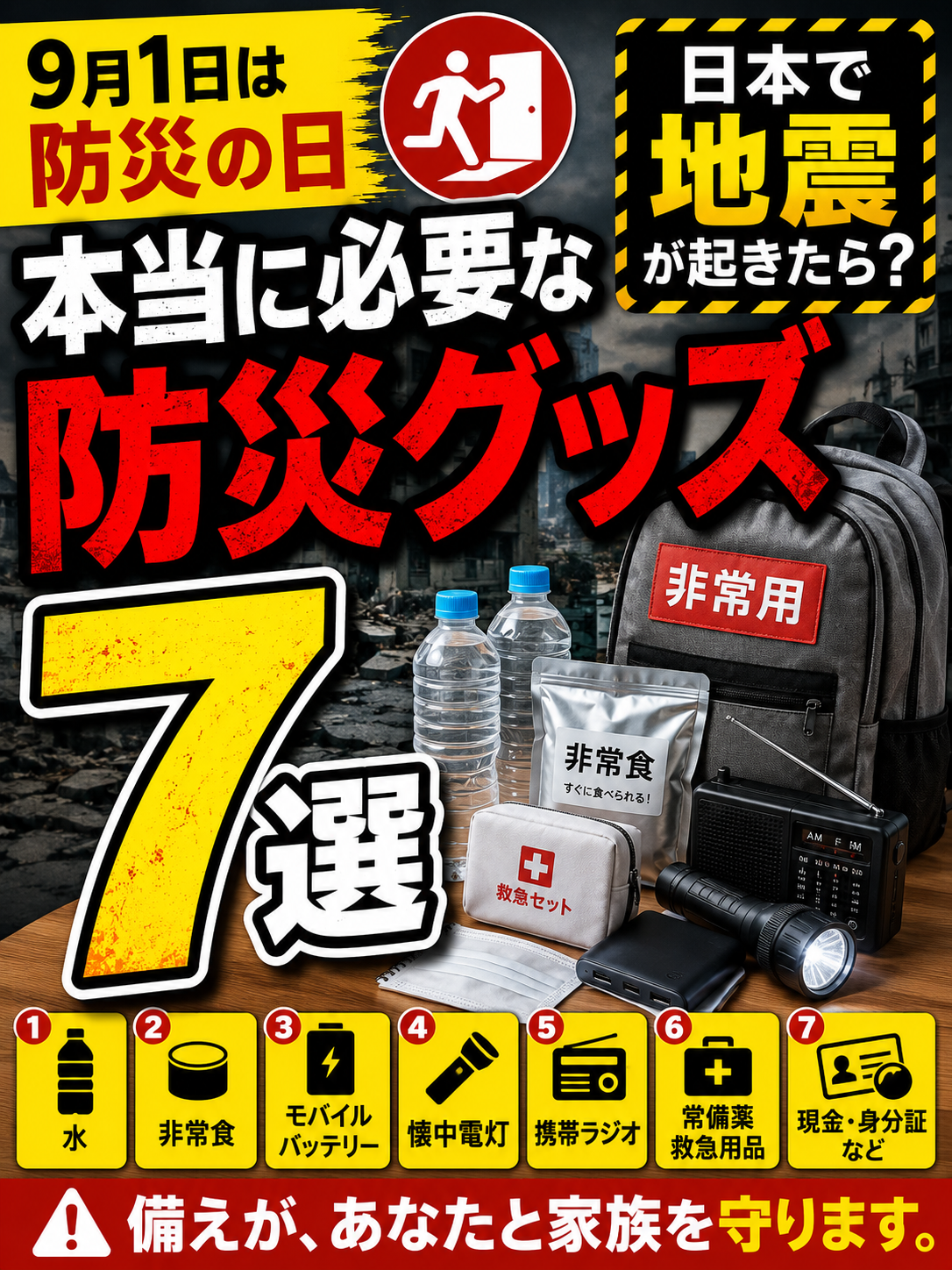 9月1日は防災の日｜地震が起きたら本当に必要な防災グッズ7選・避難前に確認すること