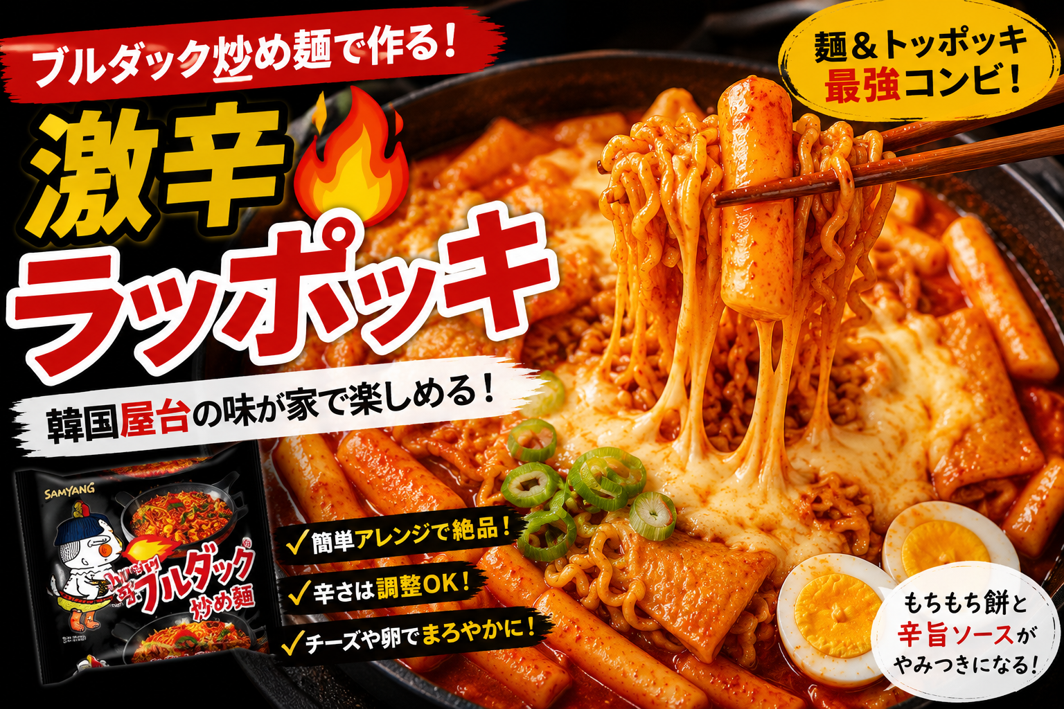 ブルダック炒め麺が韓国屋台グルメに！激辛ブルダックラッポッキの作り方