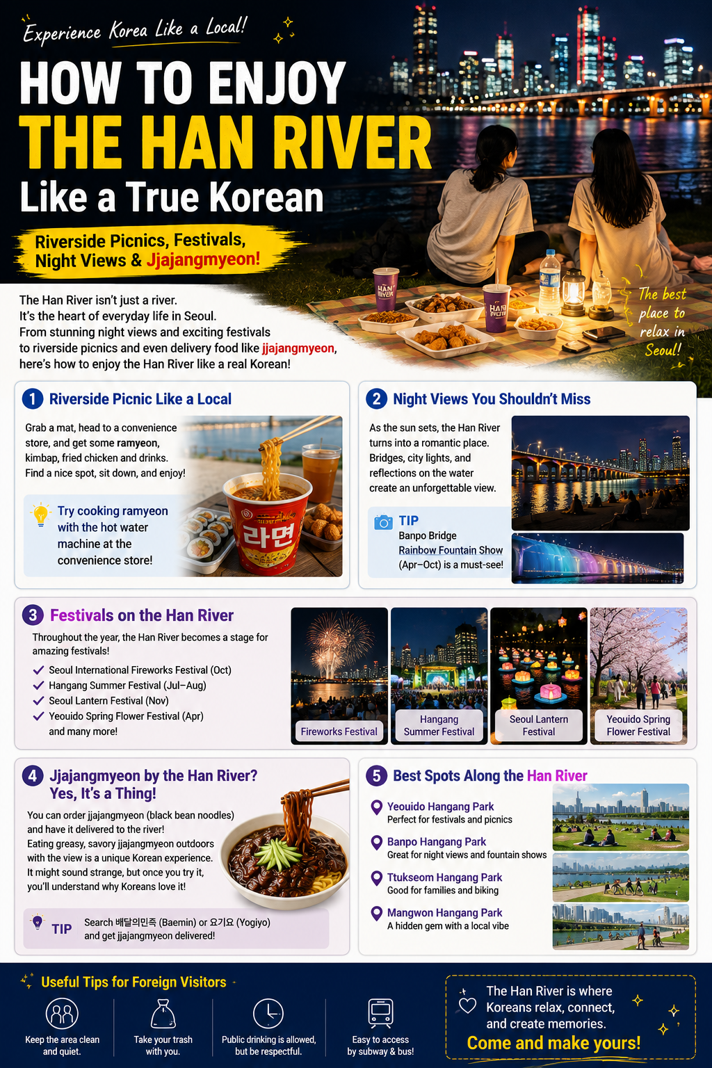 How to Enjoy the Han River Like a Local: Ramen, Jjajangmyeon, Night Views & Festivals