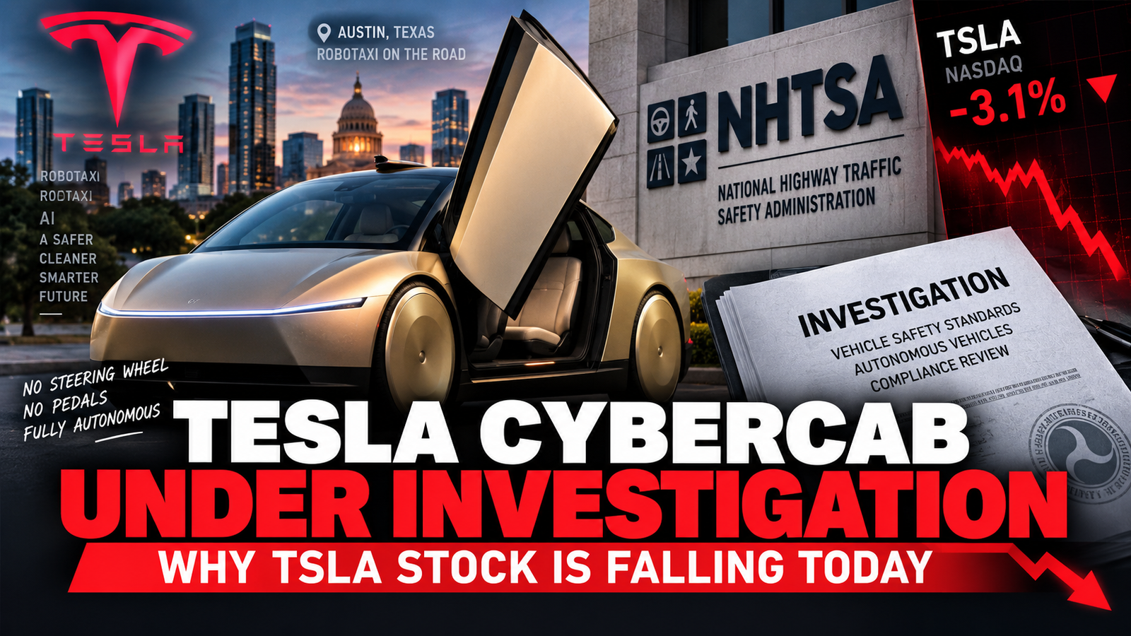 Tesla Cybercab Under Investigation: Why TSLA Stock Is Falling Today